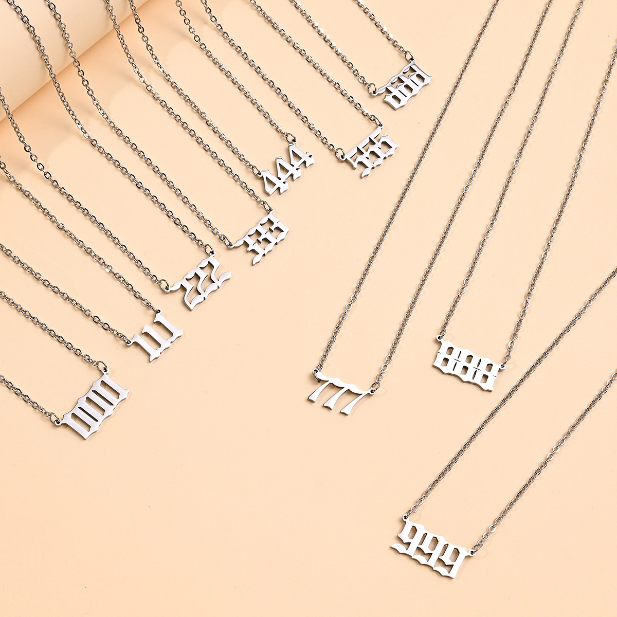 Stainless steel necklace, angel lucky number pendant necklace, men's fashionable necklace, 000-999 sweater chain, women's necklace details Picture