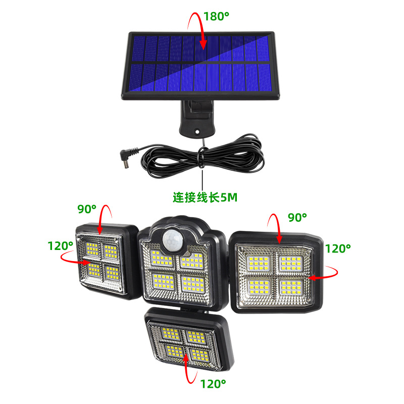 Four-sided solar lamps, human-sensing LED wall lamps, garden lamps, outdoor waterproof corridor street lamps in 2021 Specification image