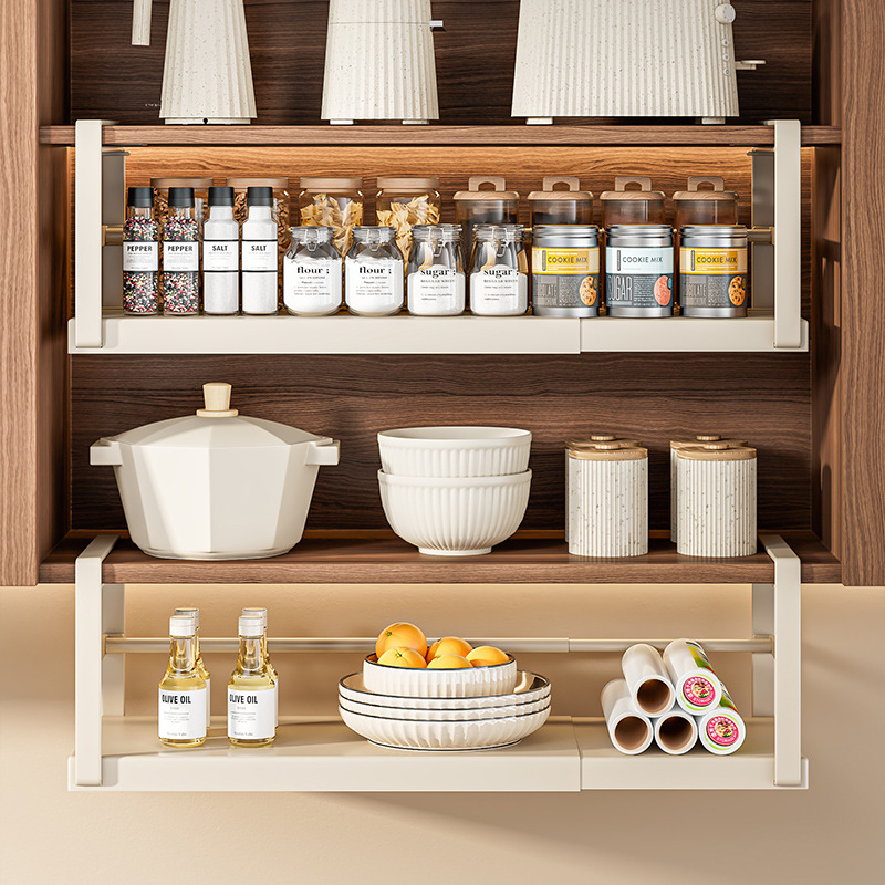 Cross-border extendable kitchen storage rack, layered seasoning hanging rack, inner wall cabinet, under-wall storage, under-wall hanging basket