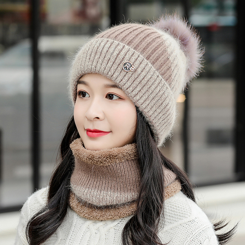 2021 Rabbit fur woolen hats, children's autumn and winter knitted hats, Korean style cute girls' winter warm hats, scarves with fleece Specification image