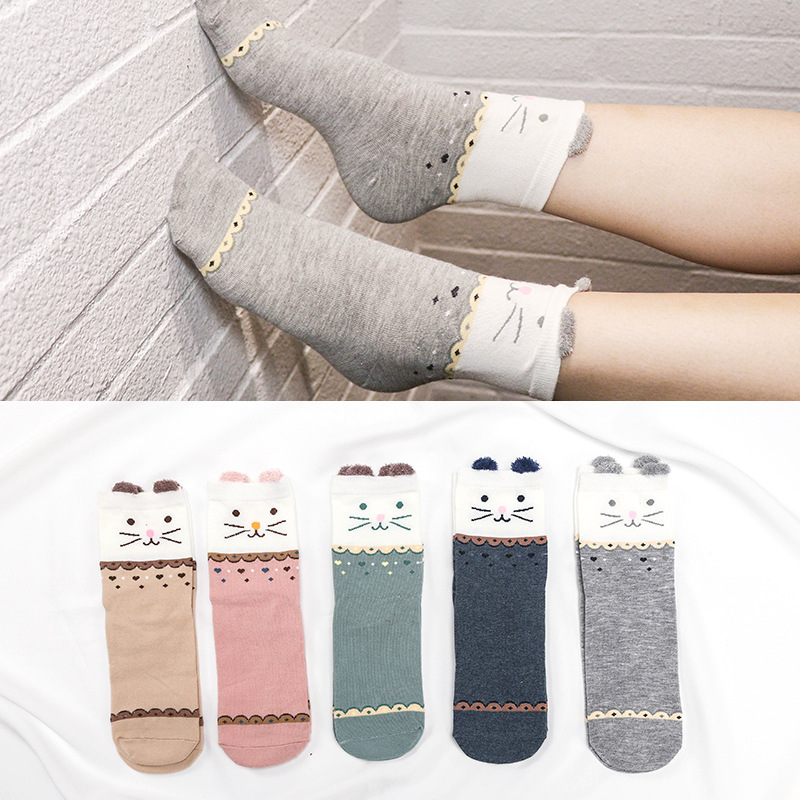 Women's Socks 2020 new Korean version women's straight mid-calf socks Cotton cartoon straight socks manufacturer wholesale Application Scenario