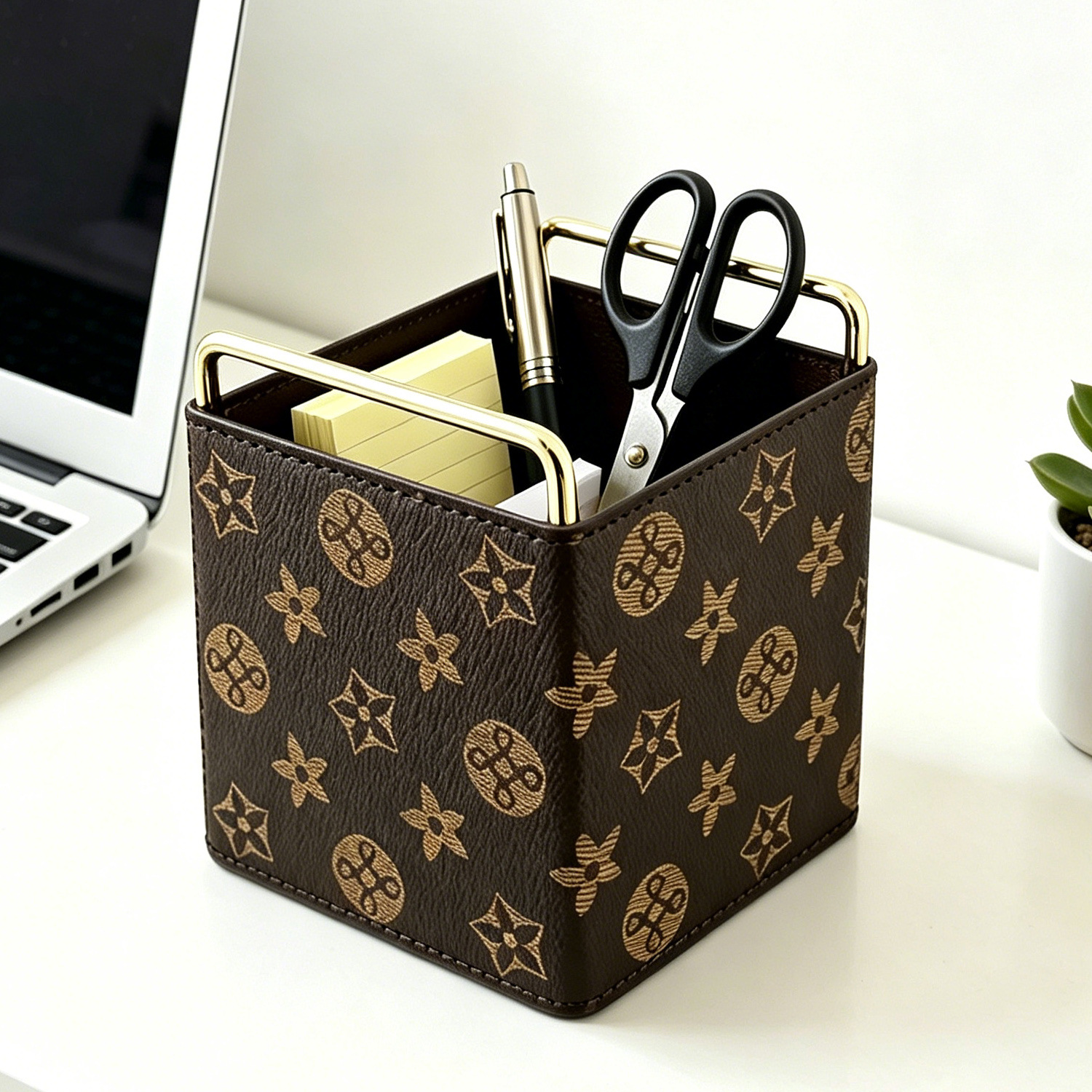 Hot-selling desktop leather storage box, high-end light luxury makeup brush remote control, retro pen holder, stationery storage box manufacturer details Picture