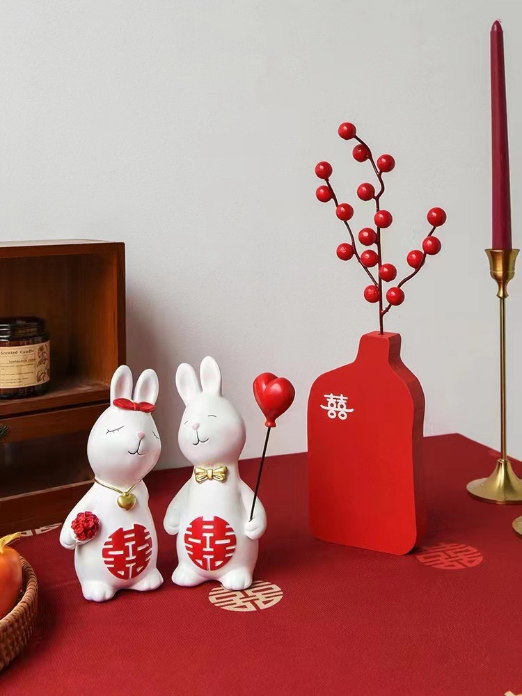 跨境家用品花瓶字装饰品创意结婚新中式客厅婚礼挂件婚房布置装饰