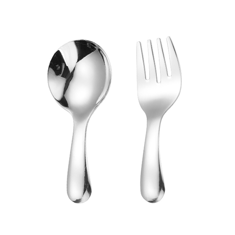 创意304不锈钢勺子短柄儿童勺叉宝宝吃饭训练喝汤网红雪糕小圆勺详情图5