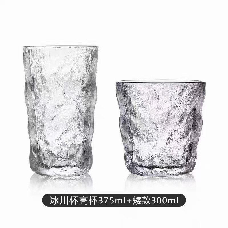 日式透明冰川玻璃杯家用喝水杯子夏日啤酒杯红酒杯果汁杯树皮纹杯详情图3