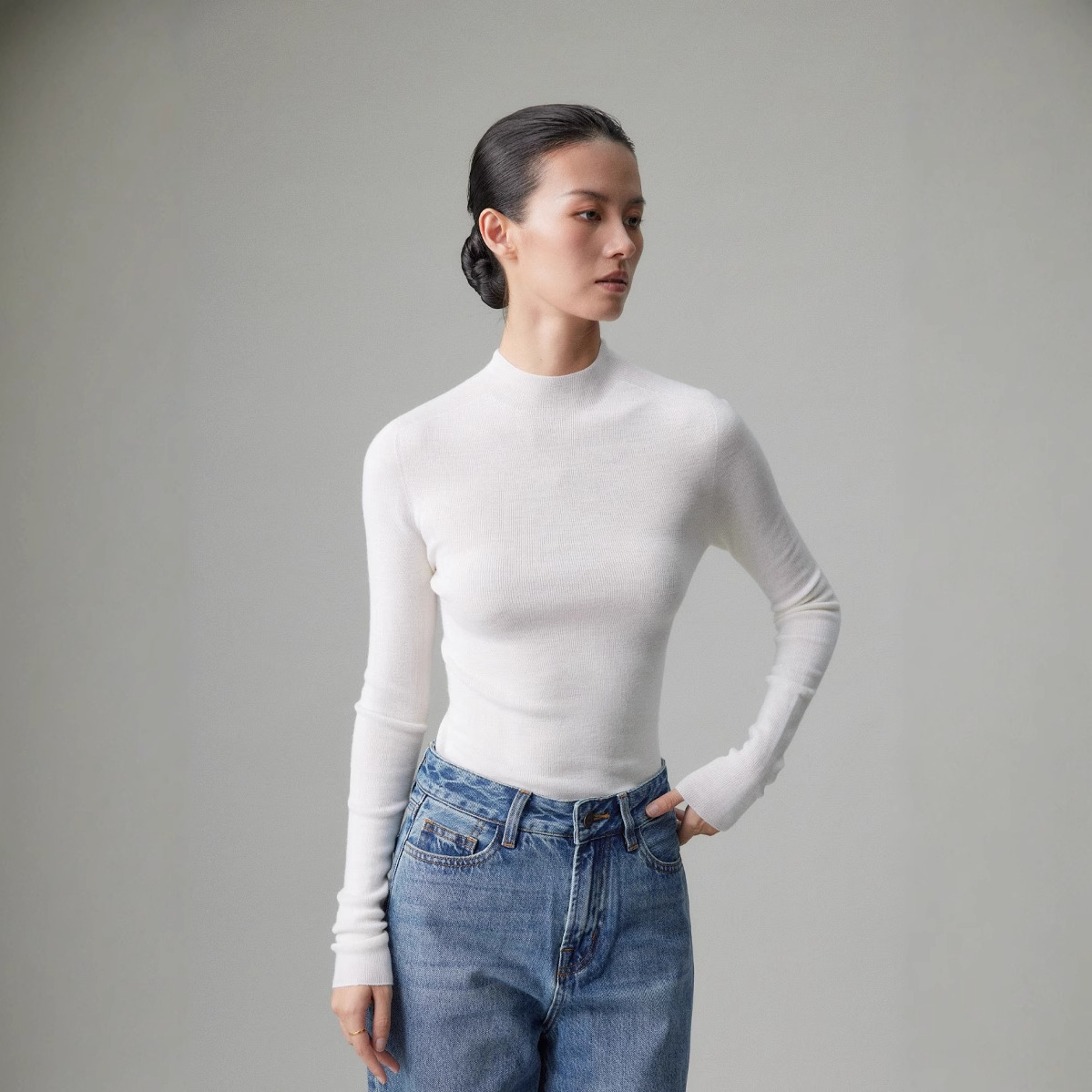 18针岛精无缝一线成衣 2股60支羊毛秋冬无缝半高领针织长袖KW903