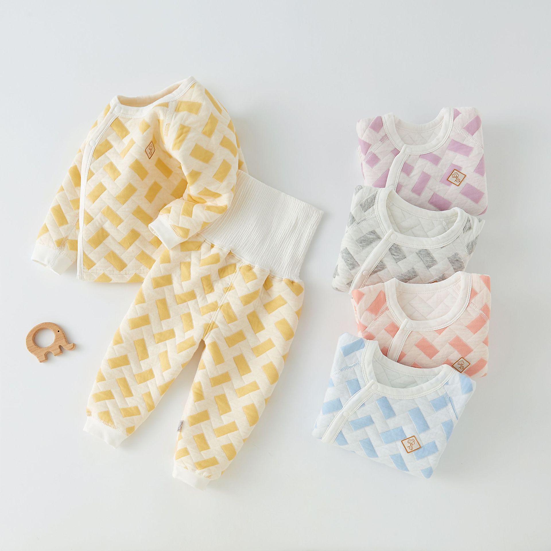 Children's thermal underwear set, autumn and winter baby pajamas, pure cotton long Johns and long pants, high-waisted belly protection baby girls' home wear
