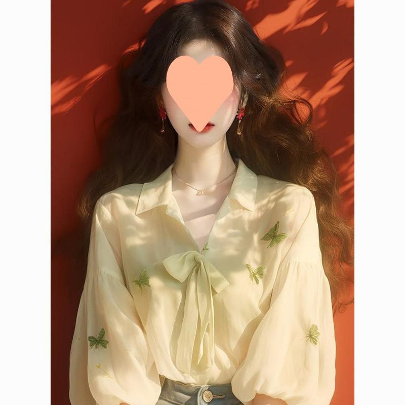 绿色印花防晒雪纺衬衫2025早春新款女装甜美公主风独特超好看上衣
