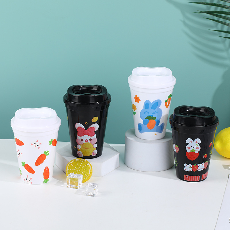Wholesale Plastic Cup Pp Plastic Straw Cup Children's Cartoon Cup Rabbit Radish Pattern Cup Cross-Border details Picture