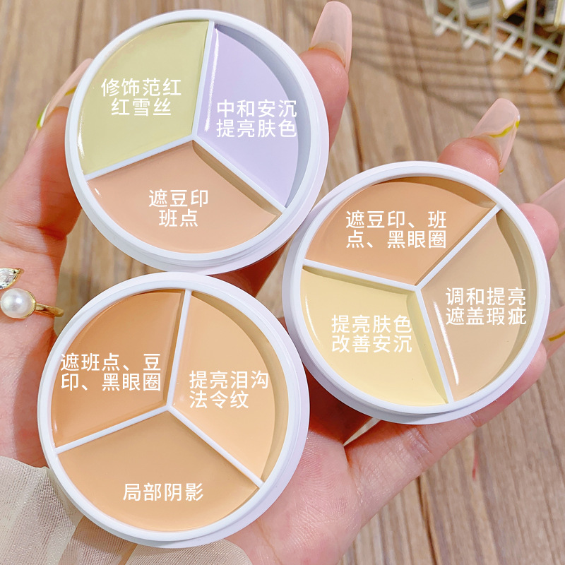 xixi's three-color concealer for Cleansing and Makeup retention covers facial spots, acne marks, dark circles, tear troughs, and is waterproof without smudging details Picture