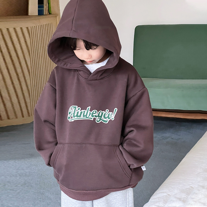 Children's winter clothing, boys' fleece hoodie 2024 autumn and winter new style, little boys' one-piece fleece warm hoodie top