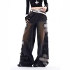 American design sense patchwork jeans for women 2025 early autumn high street washed wide-leg pants Loose slimming floor-length pants details Picture