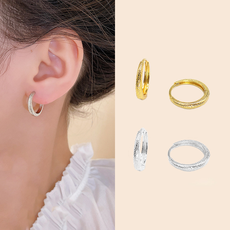 跨境闪沙耳扣 百搭女时尚耳环INS风铜电镀金银色闪亮耳圈耳饰品