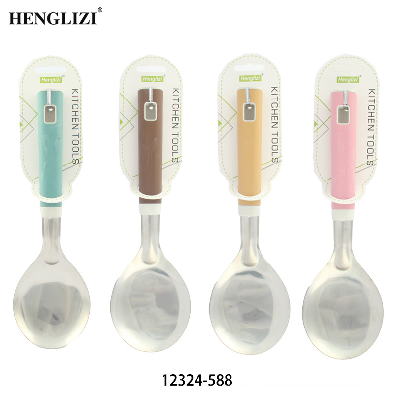 Cross-border household stainless steel spatula Soup spoon Frying spatula slotted spoon Non-stick pan mixed color square handle handle kitchen utensils Specification drawing