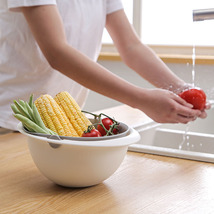 创意多功能沥水篮双层 家用厨房果蔬洗菜盆 圆形水果篮塑料洗菜篮