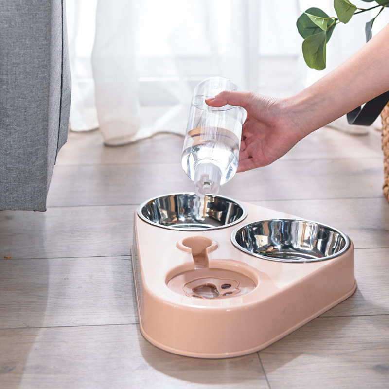 Wholesale pet three bowls, cat bowls, dog food bowls, cat food bowls, anti-tipping automatic drinking water three bowls, cat drinking water bowls, pet basins, pet bowls, stainless steel pet basins, pet bowls, pet food utensils, dog bowls, cat bowls Specification image