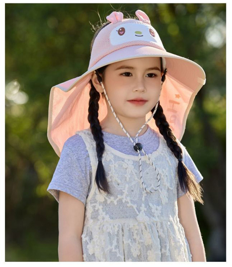 儿童防晒帽宝宝夏季大檐护脖披肩遮阳帽男女童可爱渔夫帽卡通详情8