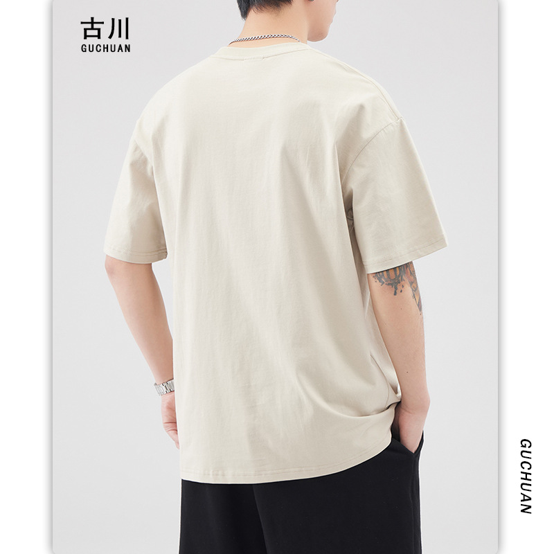 Furukawa Men's Wear: Japanese retro heavyweight letter-embroidered short-sleeved men's and women's summer loose pullover T-shirts Specification image