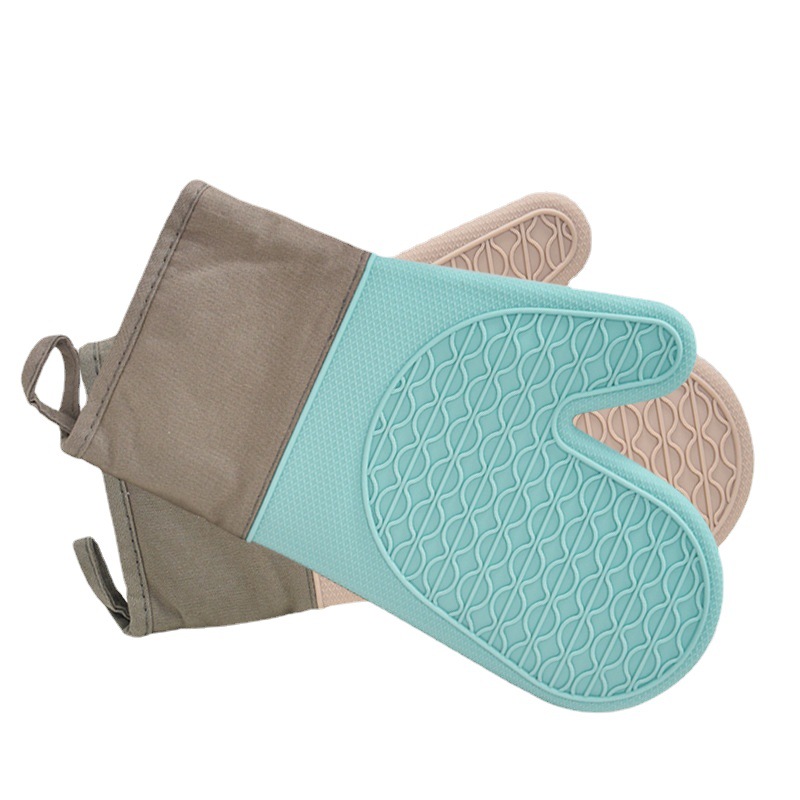 【 Chi Jia 】 Wavy short, cotton-padded, thickened, microwave oven, baking, heat-insulating and heat-resistant fabric silicone gloves Item Picture