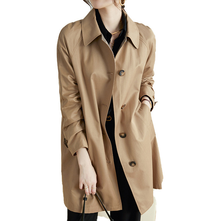 Japanese Khaki Trench Coat For Women 2024 Spring And Autumn Women Wear A Korean Version Of All Casual Mid-Length Coat Item Picture