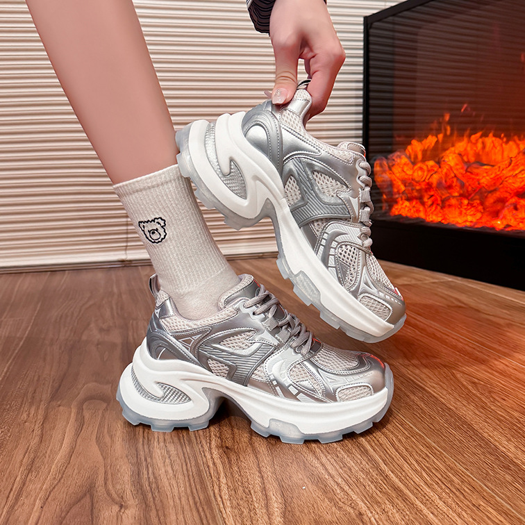 European Site Red Daddy Shoes Female Ins Tide 2024 Spring New Korean Version Of The Fashion Trend Thick Sole Sports Single Shoes details Picture
