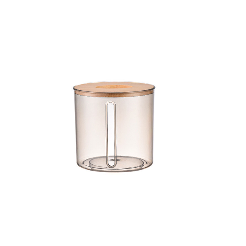 Creative circular plastic storage tissue box, household tissue box, bamboo and wood lid, hotel wall-mounted bathroom tissue rack Item Picture