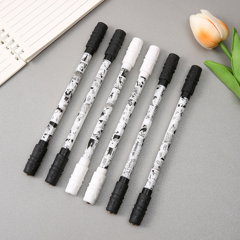 Yqiduo Black And White Animation Revolving Pen Special Pen For Boys Cartoon Decompression Revolving Pen Gift Pen Student Stationery Wholesale