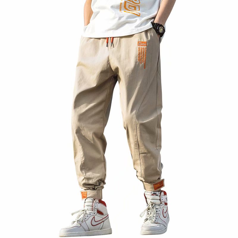 One-piece consignment of 2021 Spring and Autumn new men's black casual pants, men's personalized printed and trendy workwear pants for teenagers Item Picture