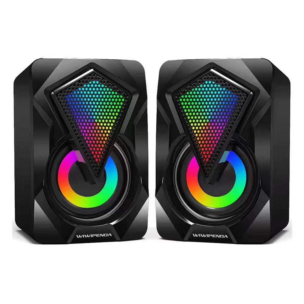 X2USB desktop mini speaker with 3.5MM audio jack, 2.0 wire-controlled RGB color light, mini computer speaker glowing details Picture
