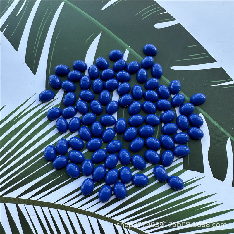 Positive Drum Non-Hole Flat Bottom Oval Blue Plastic Ring Patch Loose Bead Diy Handmade Material Jewelry Accessories