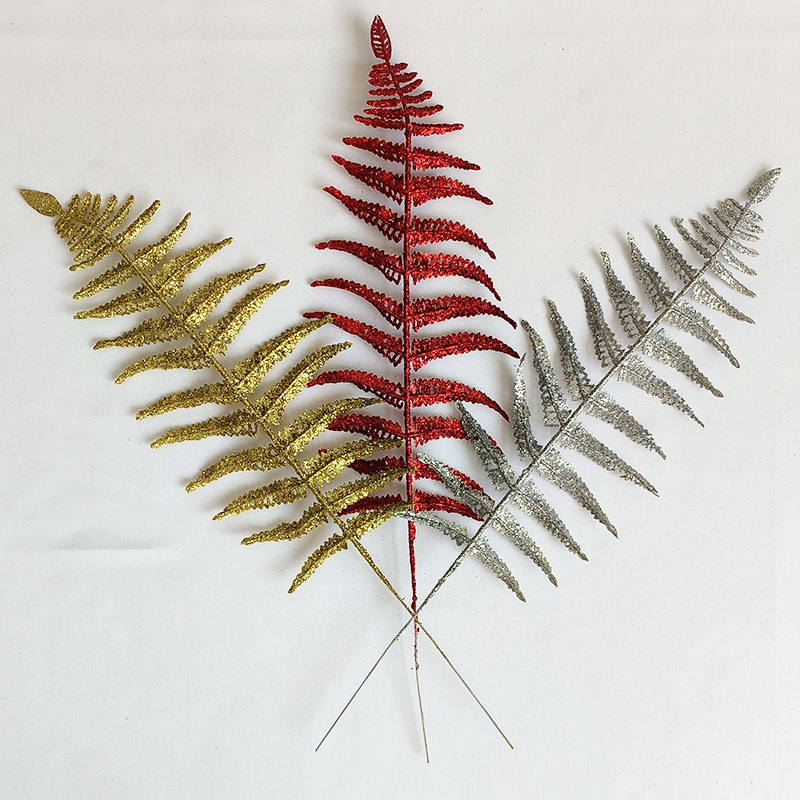 Christmas Decorations Glitter Hollowed Out Persian Leaf Gold Powder Olive Branch Christmas Tree Decoration Fake Leaves Gold Pair Leaves Cross Borders