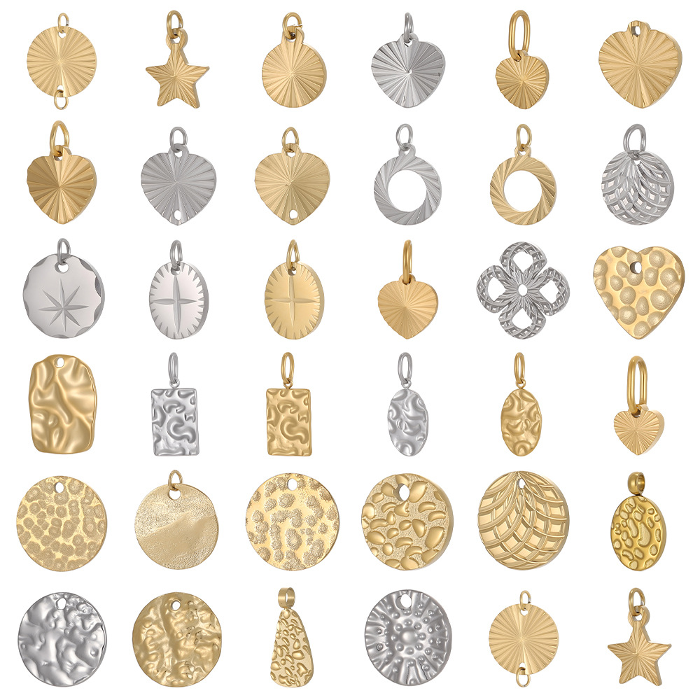 Cross-border best-selling stainless steel pendant texture pattern round plate heart four-leaf clover diy bracelet necklace accessory pic 4