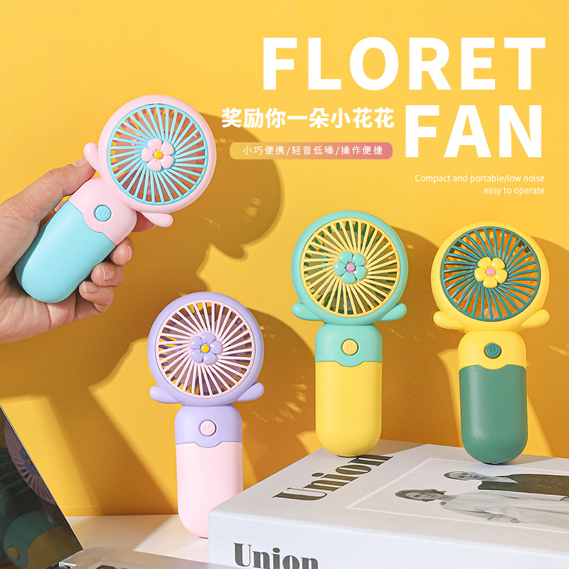 Handheld small fan with a lanyard, flower mini fan, portable USB rechargeable electric fan for going out