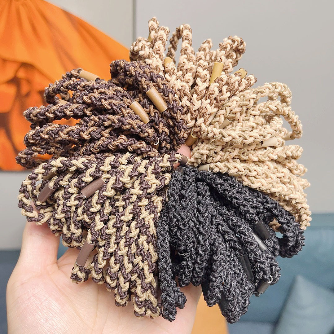 Dongdaemun Simple Scrunchie Two-Color Braided Hair Rope South Korea Milk Tea Color Temperament Leather Band Tied Ponytail Simple Hair Accessories Specification drawing