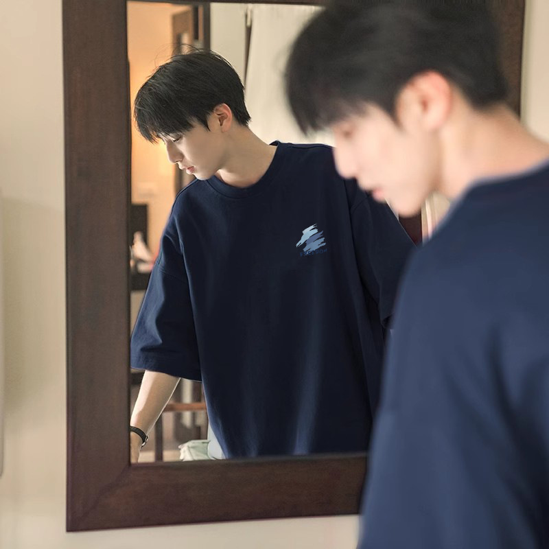 Pure cotton men's short-sleeved T-shirt 2025 summer American high street ins casual trend loose T-shirt top