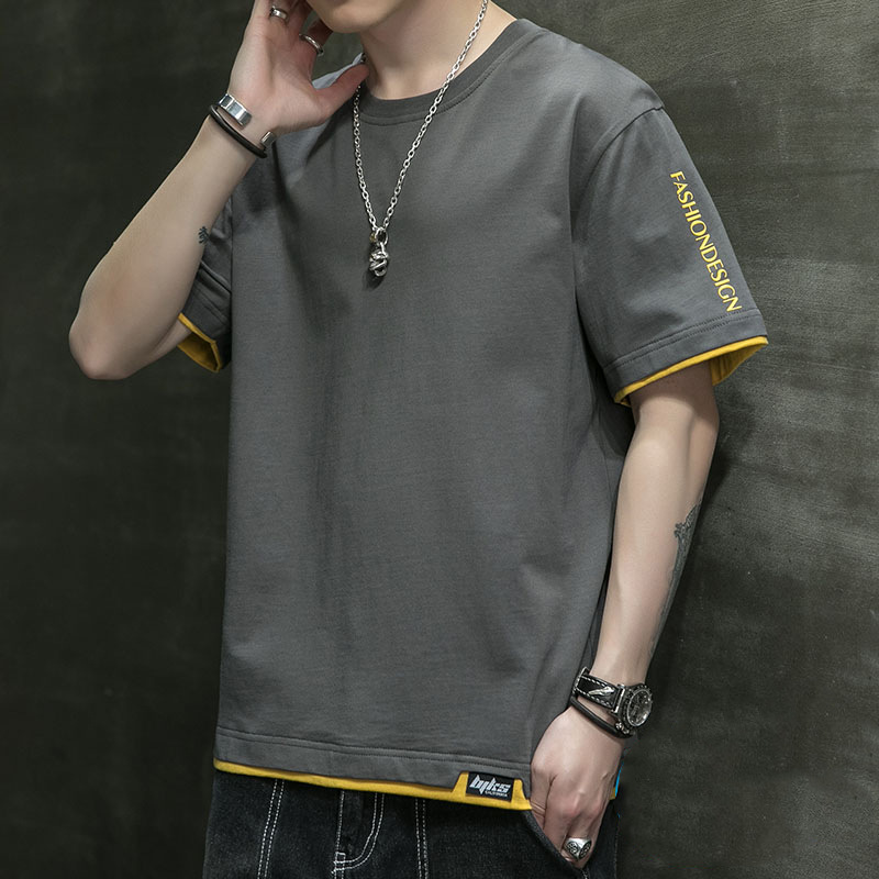 Summer 2021 short-sleeved trendy T-shirt for men: Loose and plus-size, mid-sleeved T-shirt for men, half-sleeved