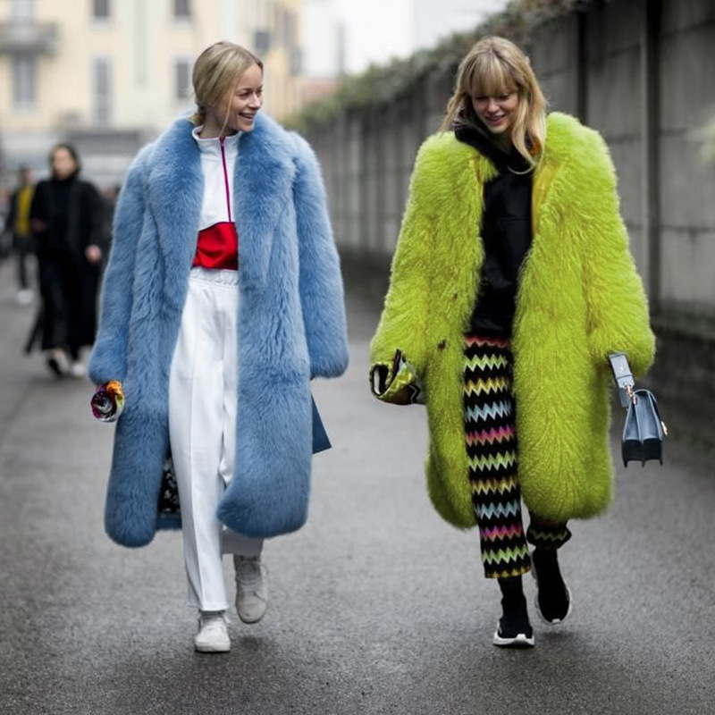 Estilo europeo toka largo abrigo de pelo calle hipster otoño invierno espesar piel de imitación solapa abrigo de pelo mujeres al por mayor elegante Application Scenario