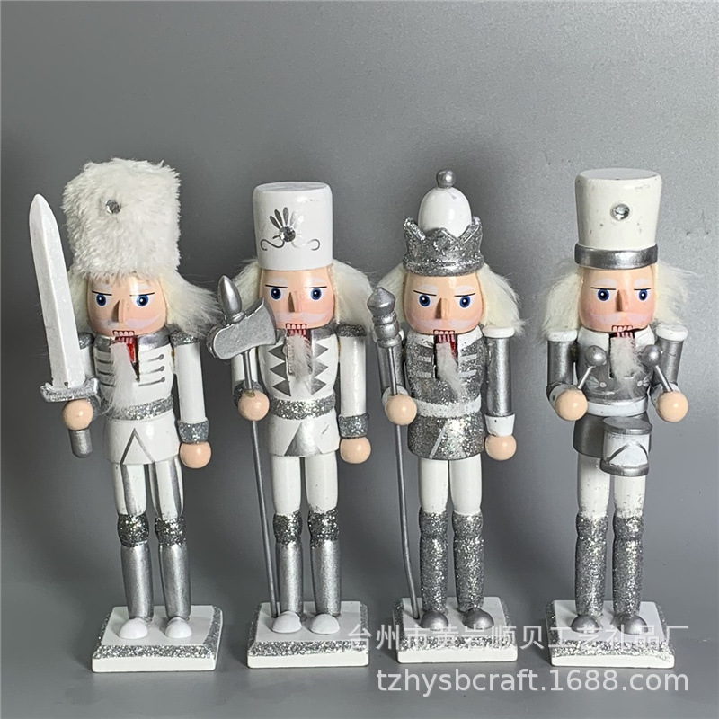 新款18CM胡桃夹子士兵木偶小号摆件彩盒银白 Nutcracker soldier