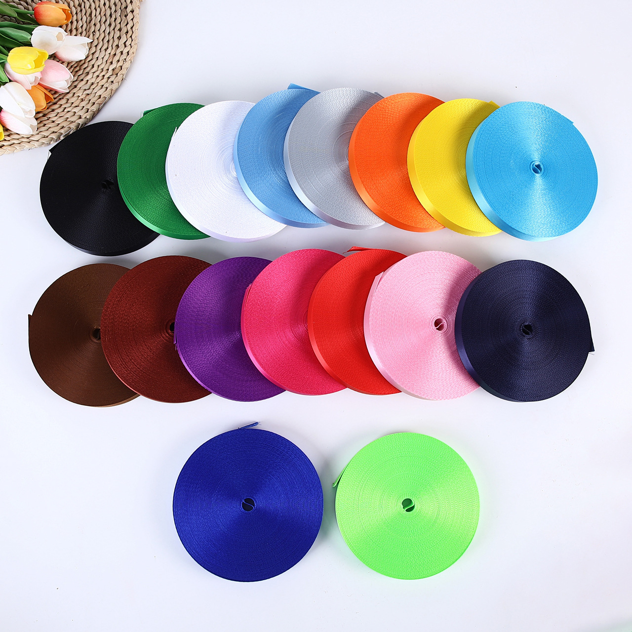 The manufacturer offers wholesale of imitation nylon fine-textured webbing, colored yarn straps, luggage accessories and outdoor product straps in stock Specification image