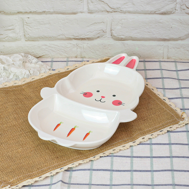 Melamine Anti-Drop Tray Baby Partition Plate Cartoon Children's Rabbit Dinner Plate Complementary Food Tableware Mother And Child Store Kindergarten Gifts Specification drawing