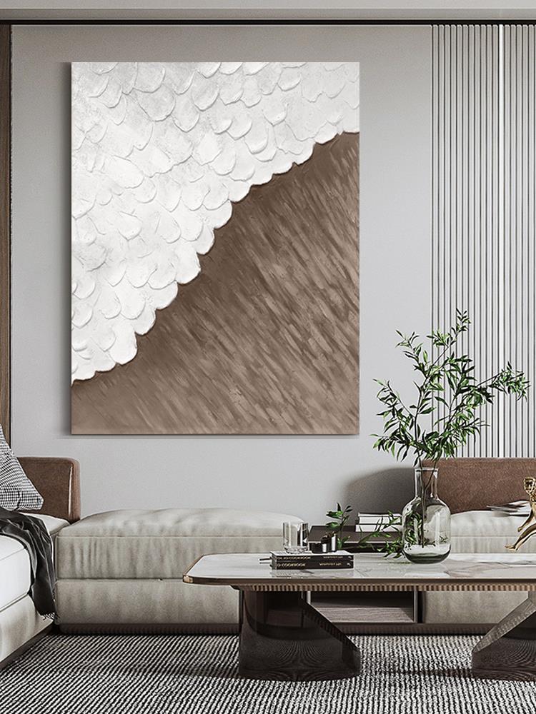 Simple and modern abstract hand-painted oil painting, black and white waves, beach, entrance decorative painting, three-dimensional living room hanging painting, texture painting Specification image