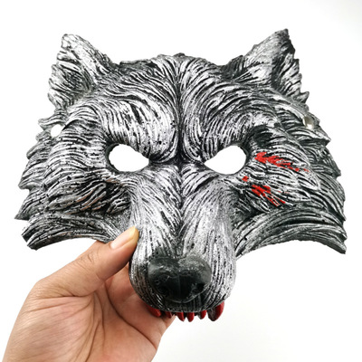 School Birthday Pu Soft Glue Bar Makeup Prom Wolf Head Werewolf Animal Red Tooth Wolf Mask Specification drawing
