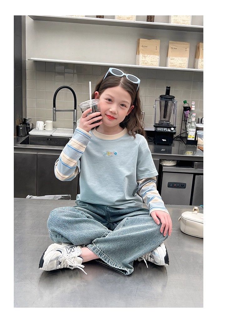 女童假两件上衣洋气t恤儿童网红长袖打底衫中大童装2025新款代发详情7