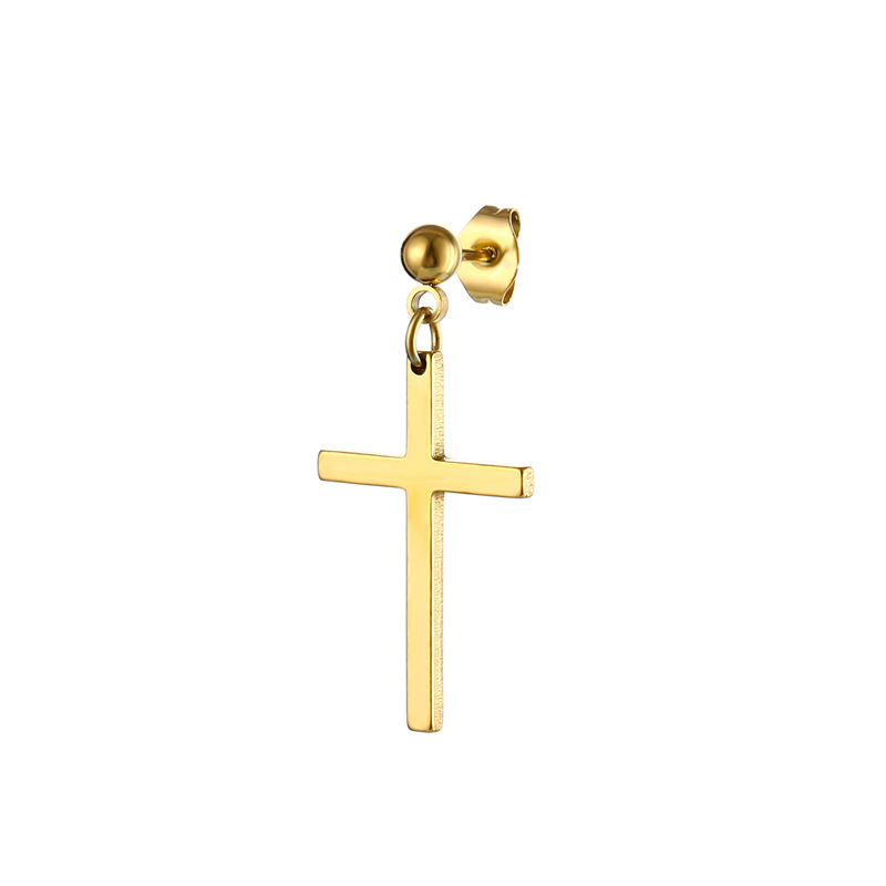 Korean bestsellers, personalized and fashionable titanium steel ear studs, men's trendy large cross earrings, cool and stylish stainless steel earrings Specification image