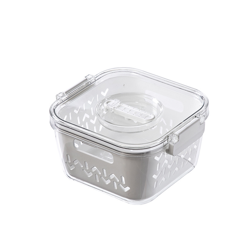 Fresh-keeping box with lid fruit and vegetable basket Kitchen refrigerator fresh frozen food storage box can drain water basket wholesale 0846-3601 Specification drawing