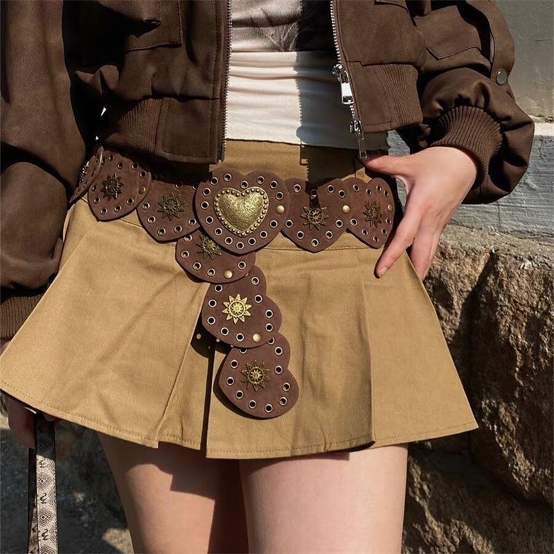 Love Velvet Leather Splicing Punk Style Riveted Women's Belt American Fashion Vintage Vintage Goulard Waist Cover Specification drawing