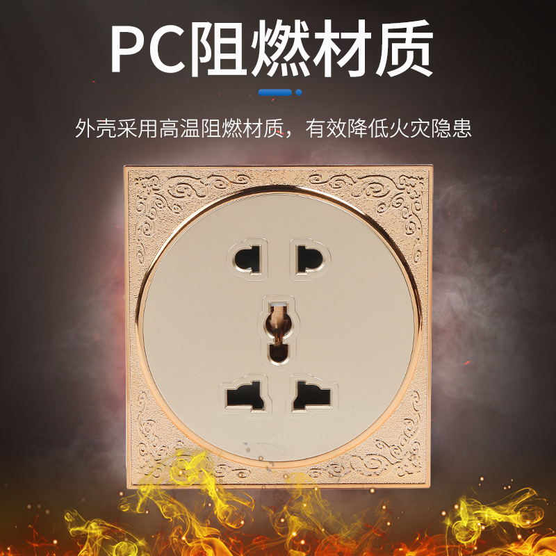 High Quality Foreign Trade International Multi-Functional Pc Fireproof Gold Embossed Pattern Wall Switch Socket details Picture