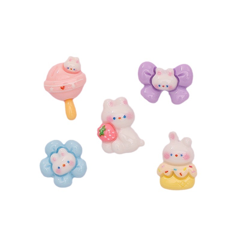 Diy Nail Art Mini Resin Cute Cartoon Accessories Bunny Flower Patch Nail Stick Small Red Book With The Same Accessories Item Picture