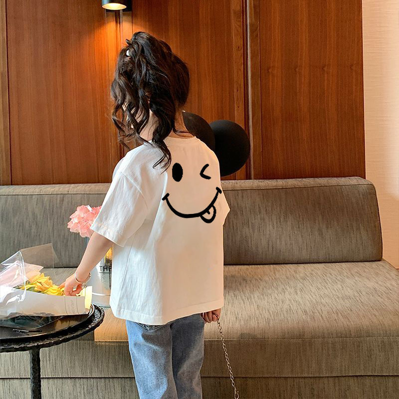Girls' short-sleeved pure cotton T-shirt, new summer loose top, simple printed children's casual T-shirt from Zhongda Children's Clothing Specification image