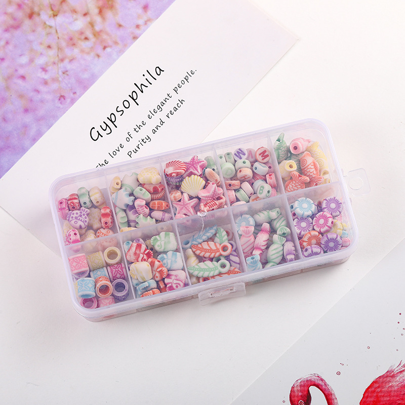 新款跨境12格五角星形状散珠串珠图案饰品DIY半成品套装配件